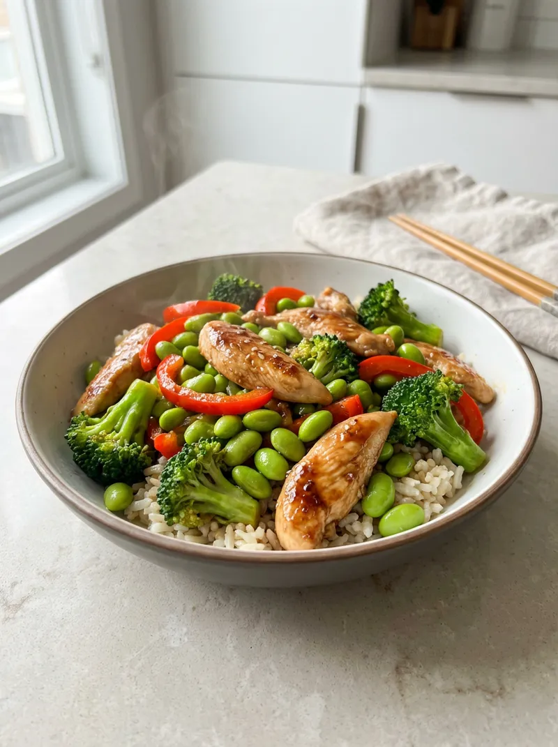 15-Minute Edamame Chicken Stir-Fry