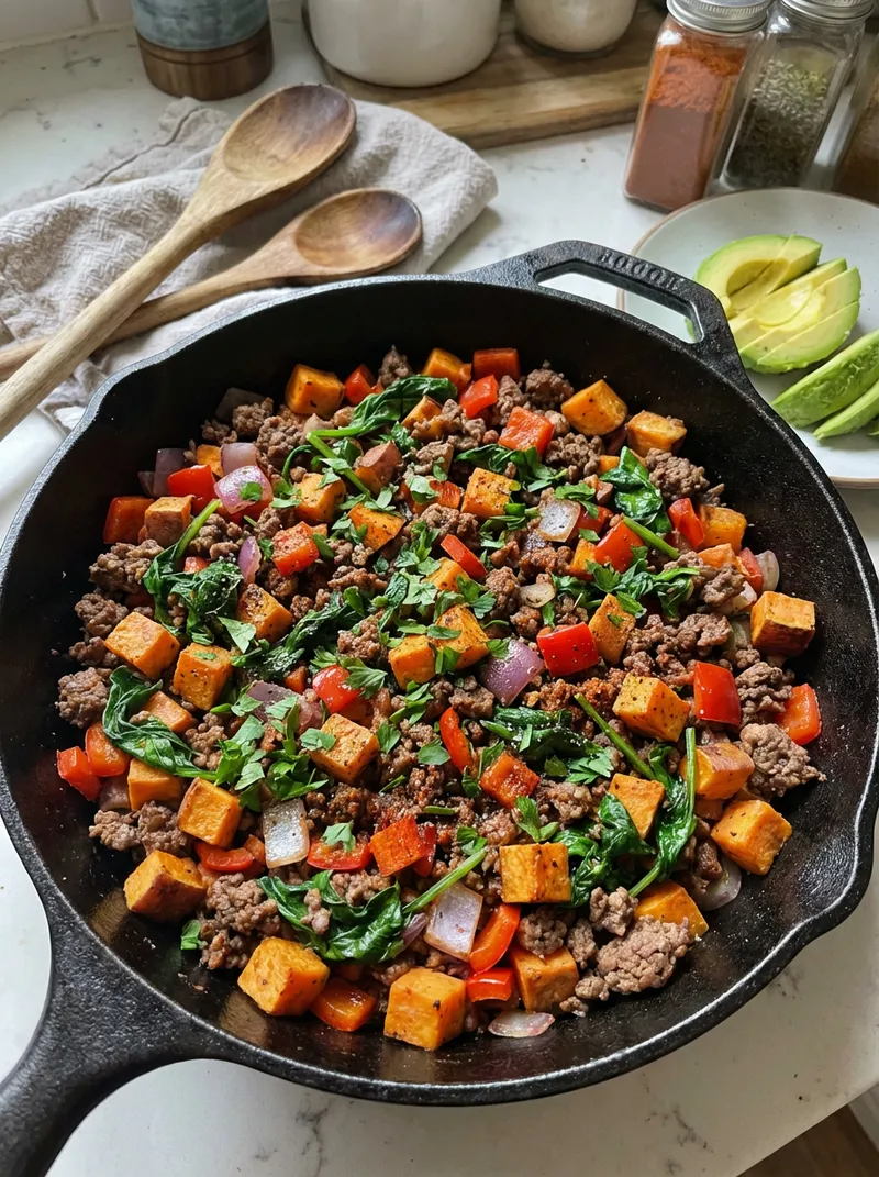 Beef and Sweet Potato Hash Skillet