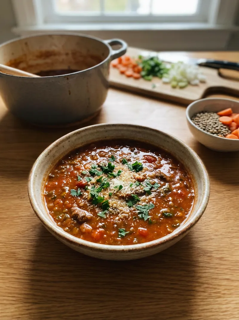 Beef Lentil Tomato Soup