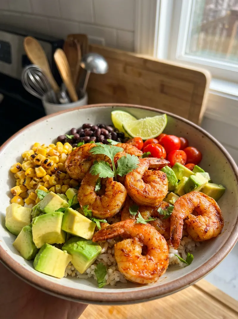 Cajun Shrimp Avocado Corn Bowls