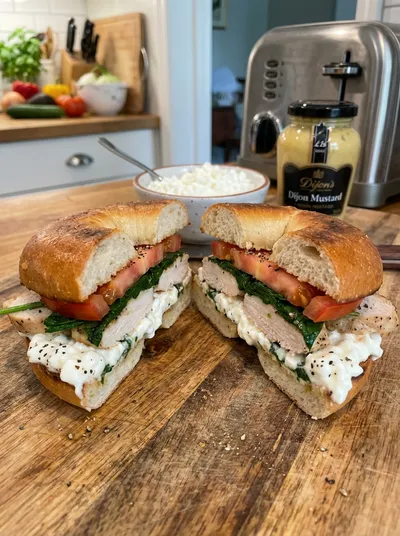 Chicken and Cottage Cheese Bagel Melt