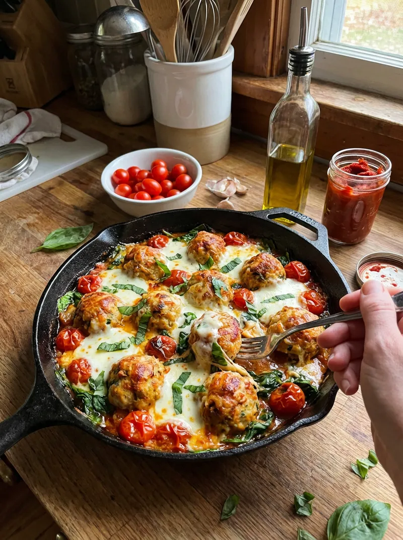 Chicken Parmesan Meatball Skillet