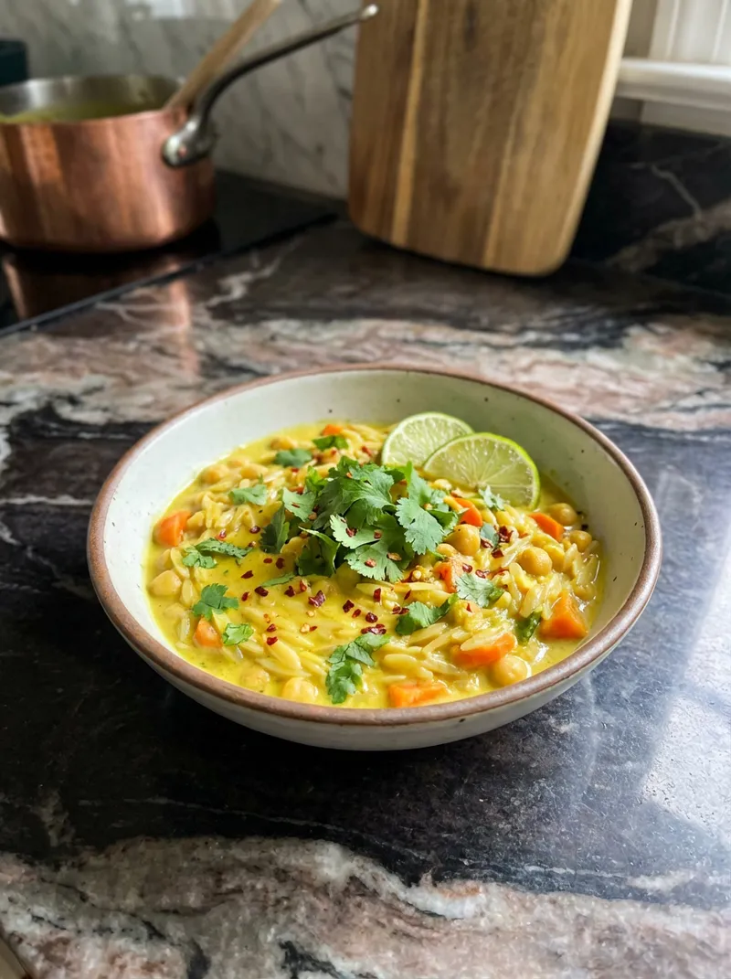 Coconut Curry Chickpea Orzo