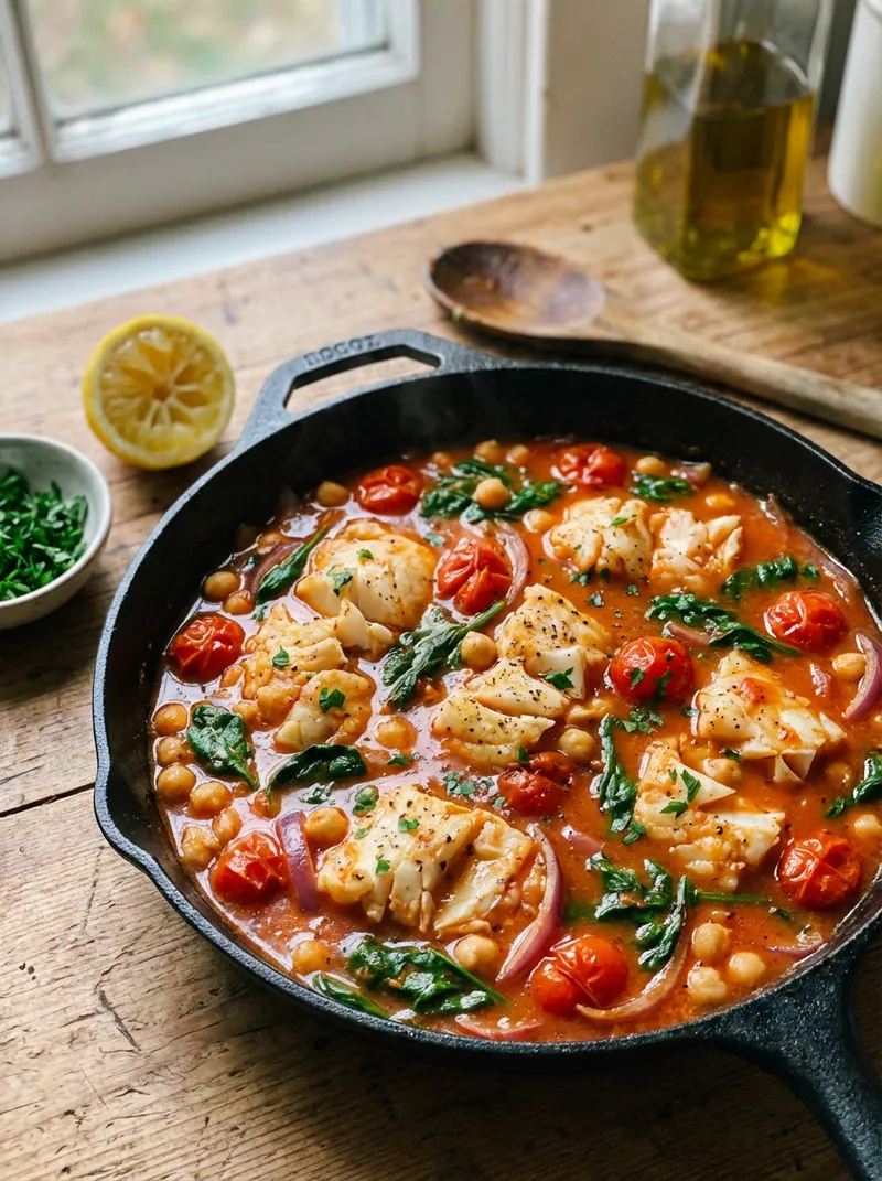 Cod Chickpea Tomato Skillet