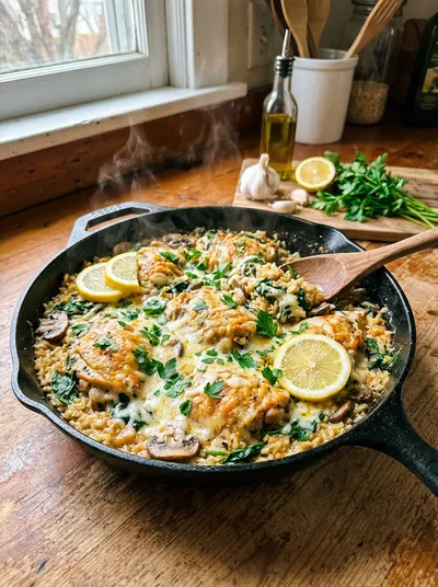 Creamy Garlic Chicken Rice Skillet