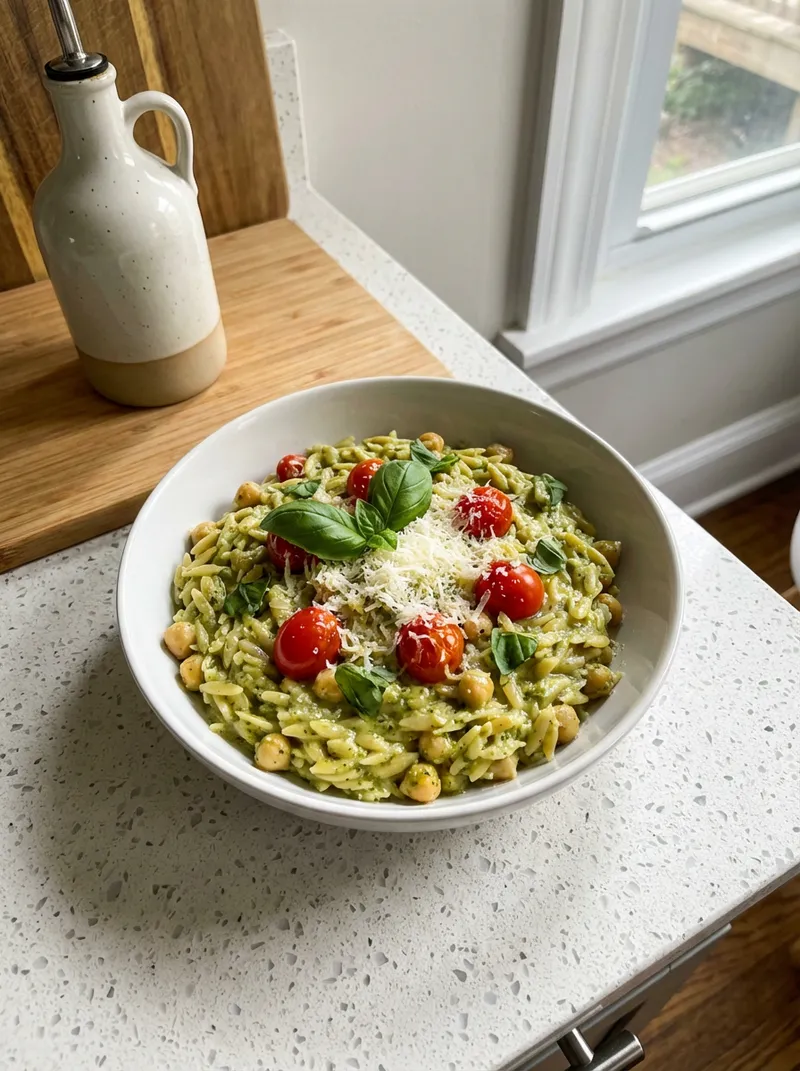 Creamy Pesto Chickpea Orzo