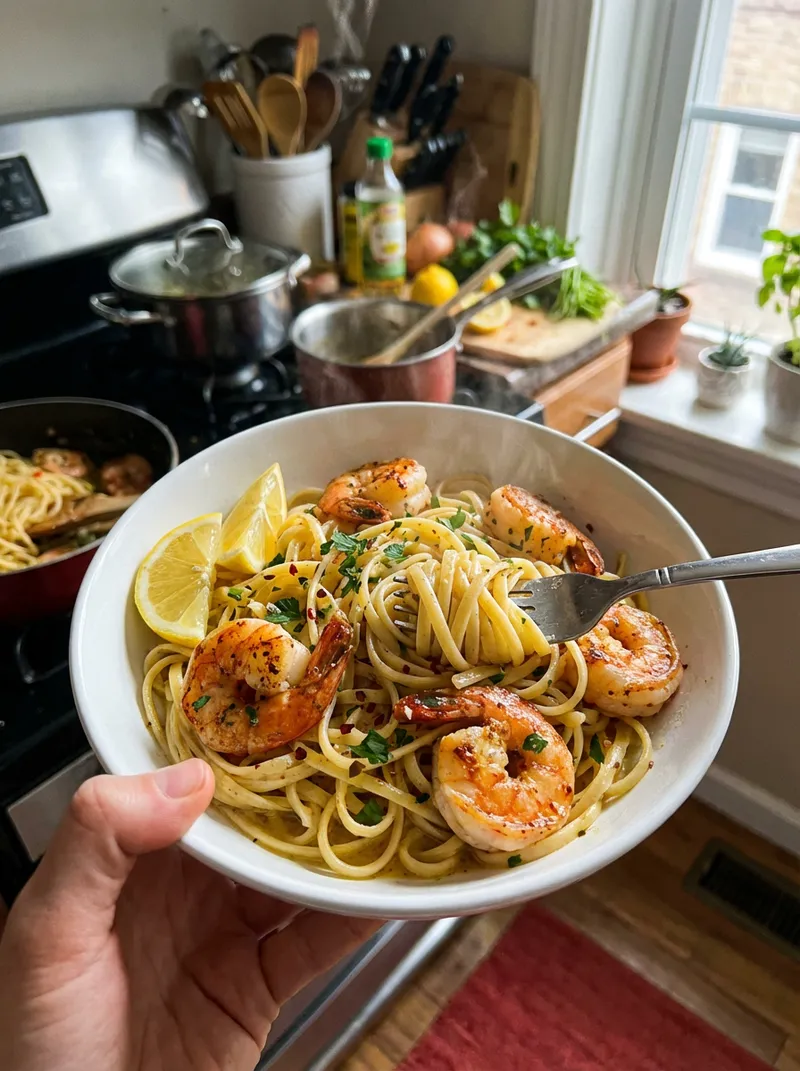 Garlic Butter Shrimp Linguine