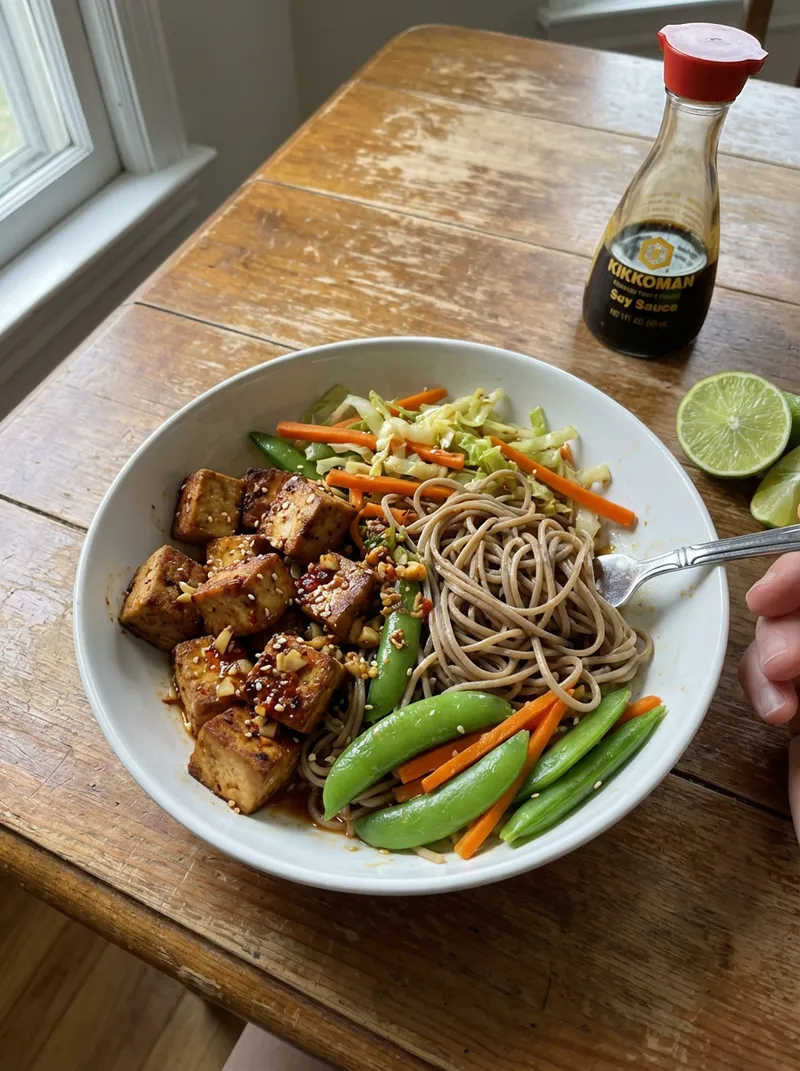 Garlic Chili Tofu Soba Noodles