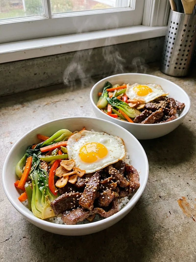 Garlic Ginger Beef Rice Bowls