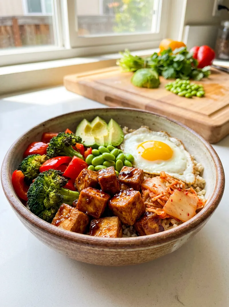 Garlic Soy Tofu Brown Rice Bowls