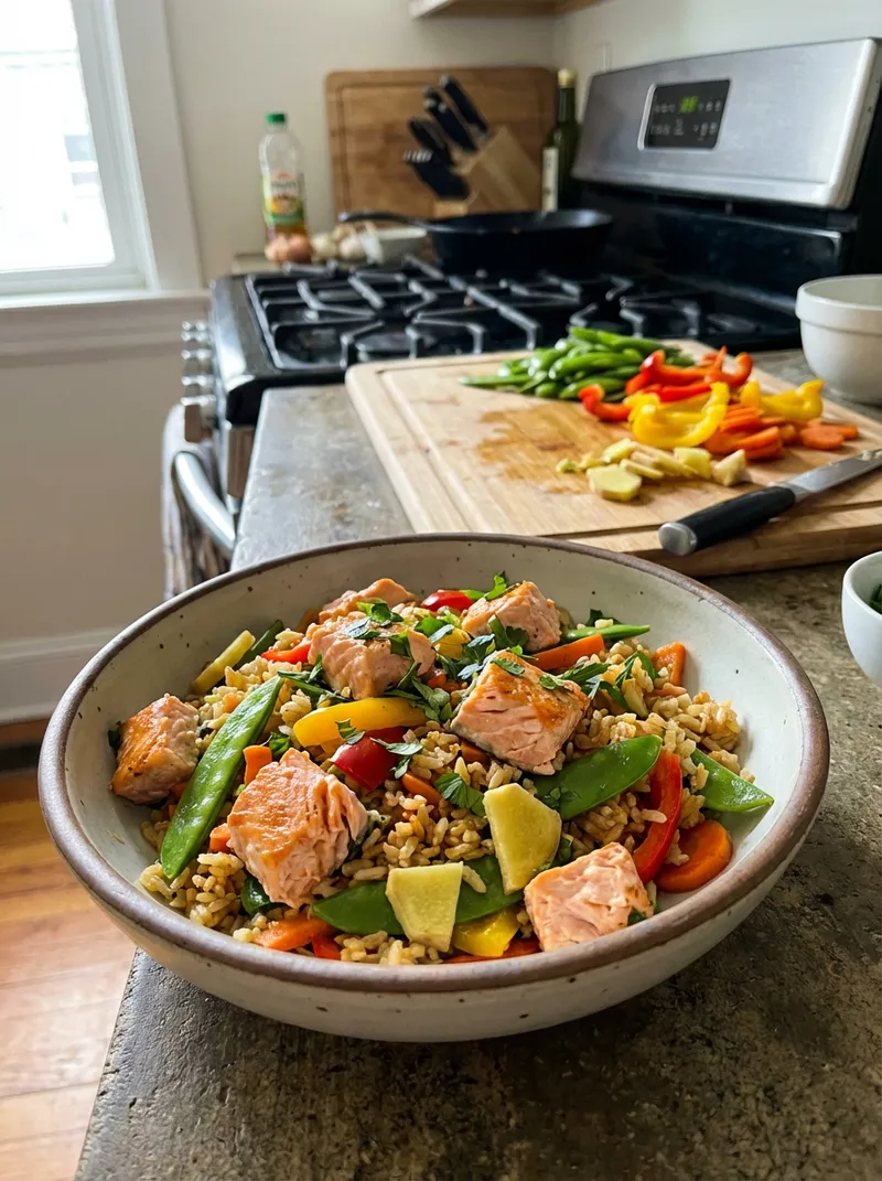 Ginger Salmon Rice Stir-Fry