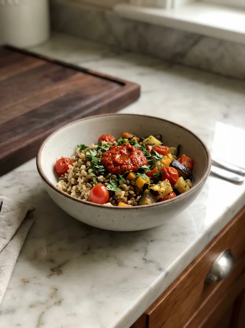 Harissa Lentil Brown Rice Bowls
