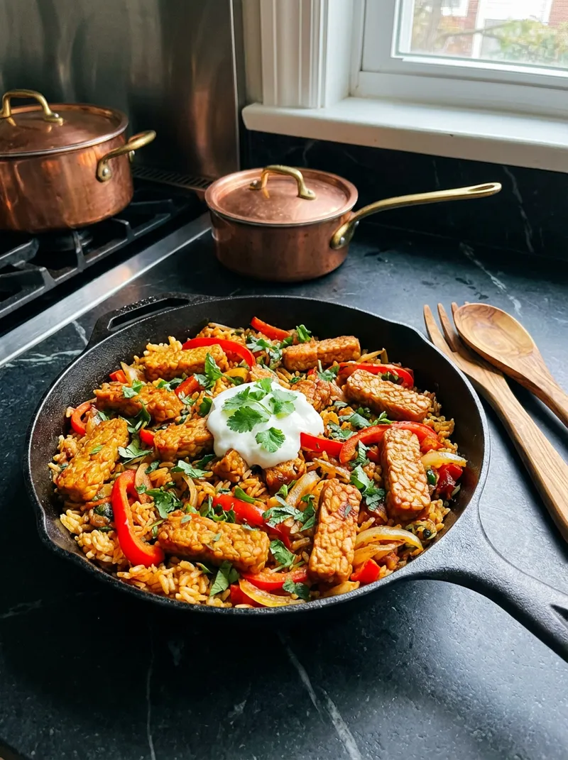 Harissa Tempeh Rice Skillet