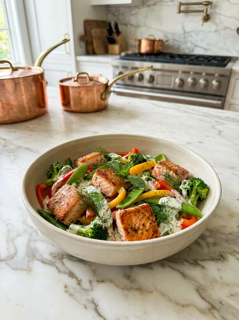 Herbed Yogurt Salmon Stir-Fry