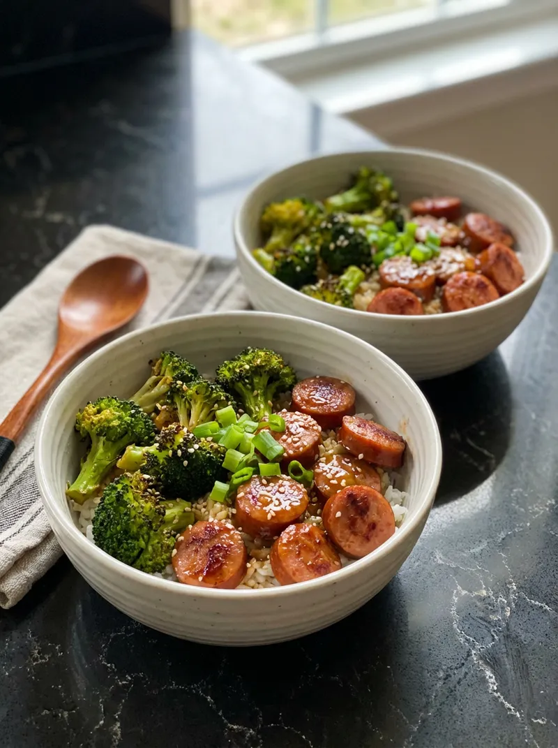 Honey Garlic Sausage Broccoli Bowls