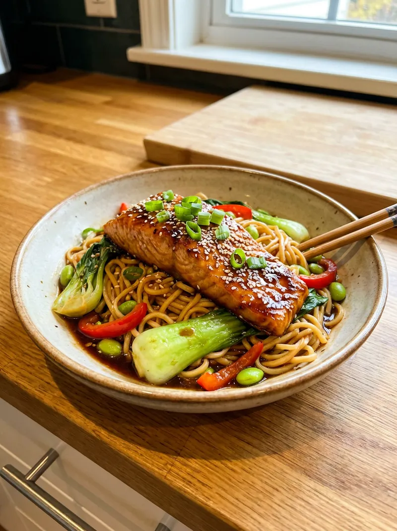 Honey Soy Salmon Noodles