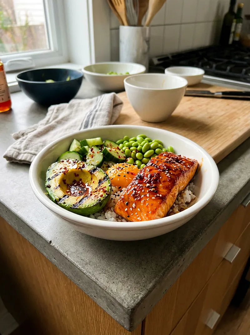 Hot Honey Salmon Rice Bowls