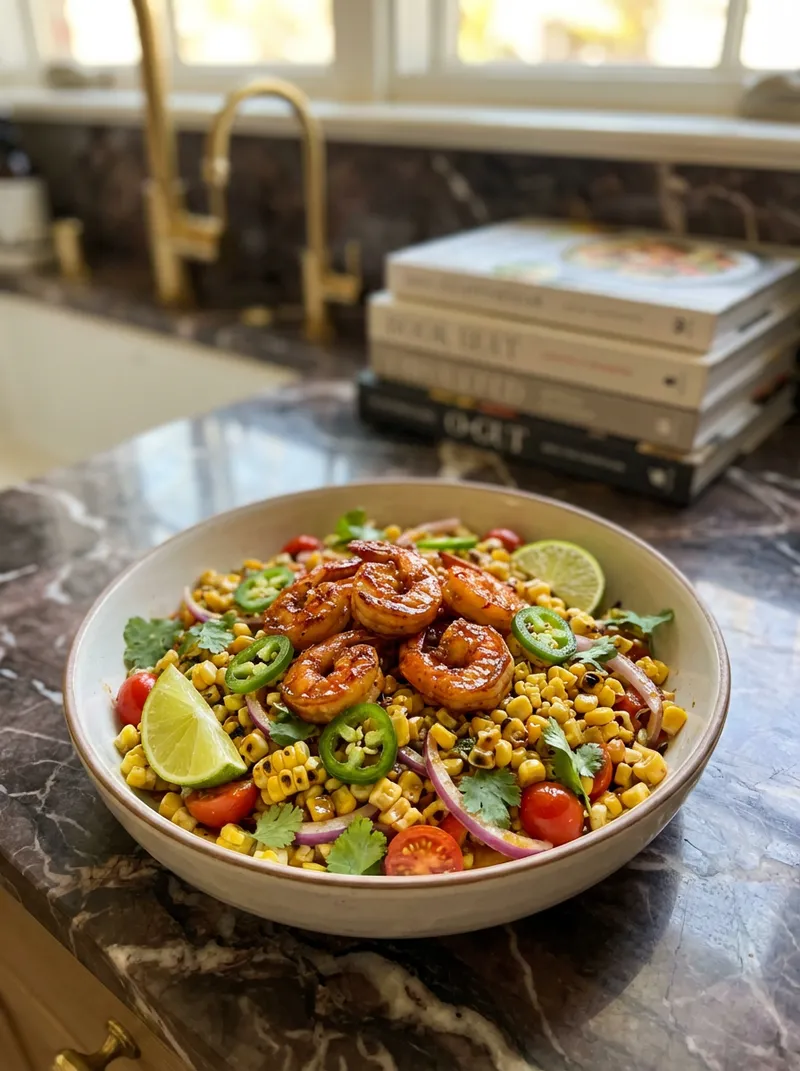 Hot Honey Shrimp Corn Salad
