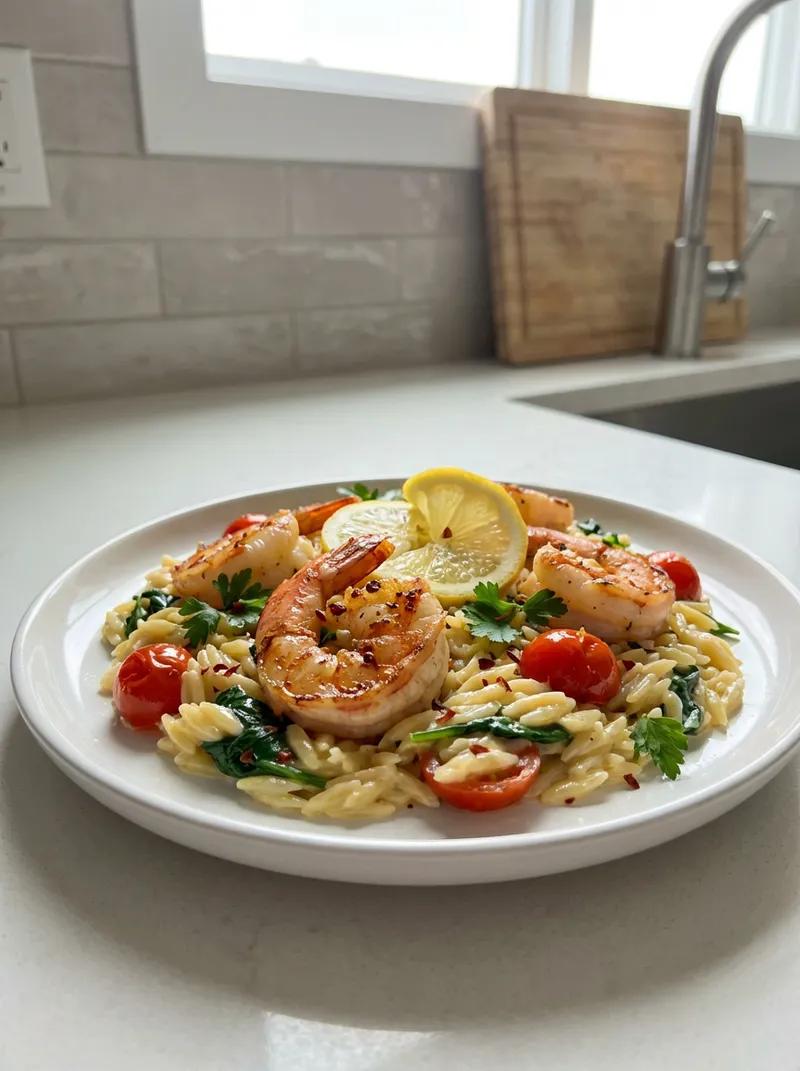 Lemon Butter Shrimp Orzo
