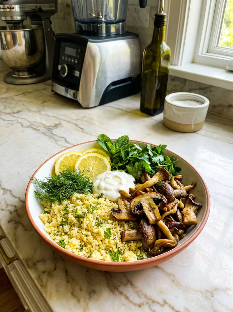 Lemon Herb Mushroom Couscous Bowls