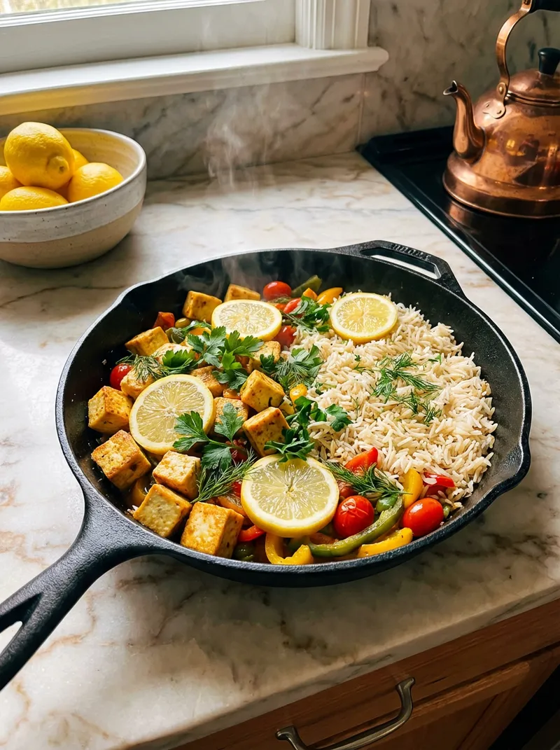 Lemon Herb Tofu Basmati Rice Skillet