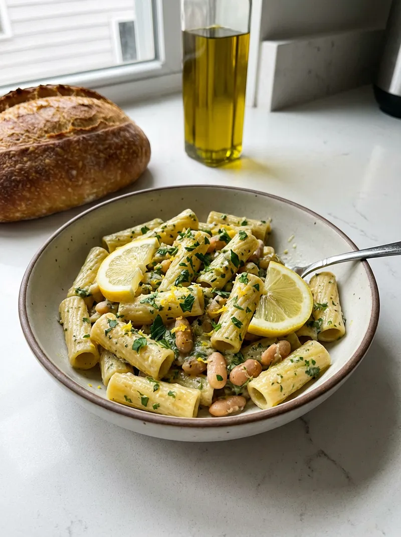 Lemon Herb White Bean Rigatoni
