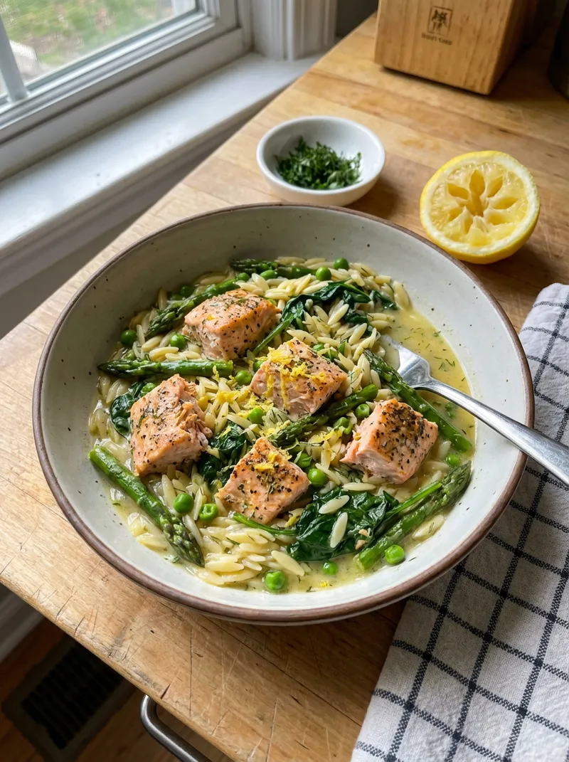 Lemon Pepper Salmon Orzo