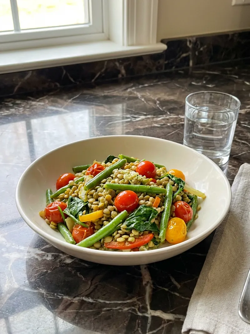 Light Pesto Lentil Stir-Fry
