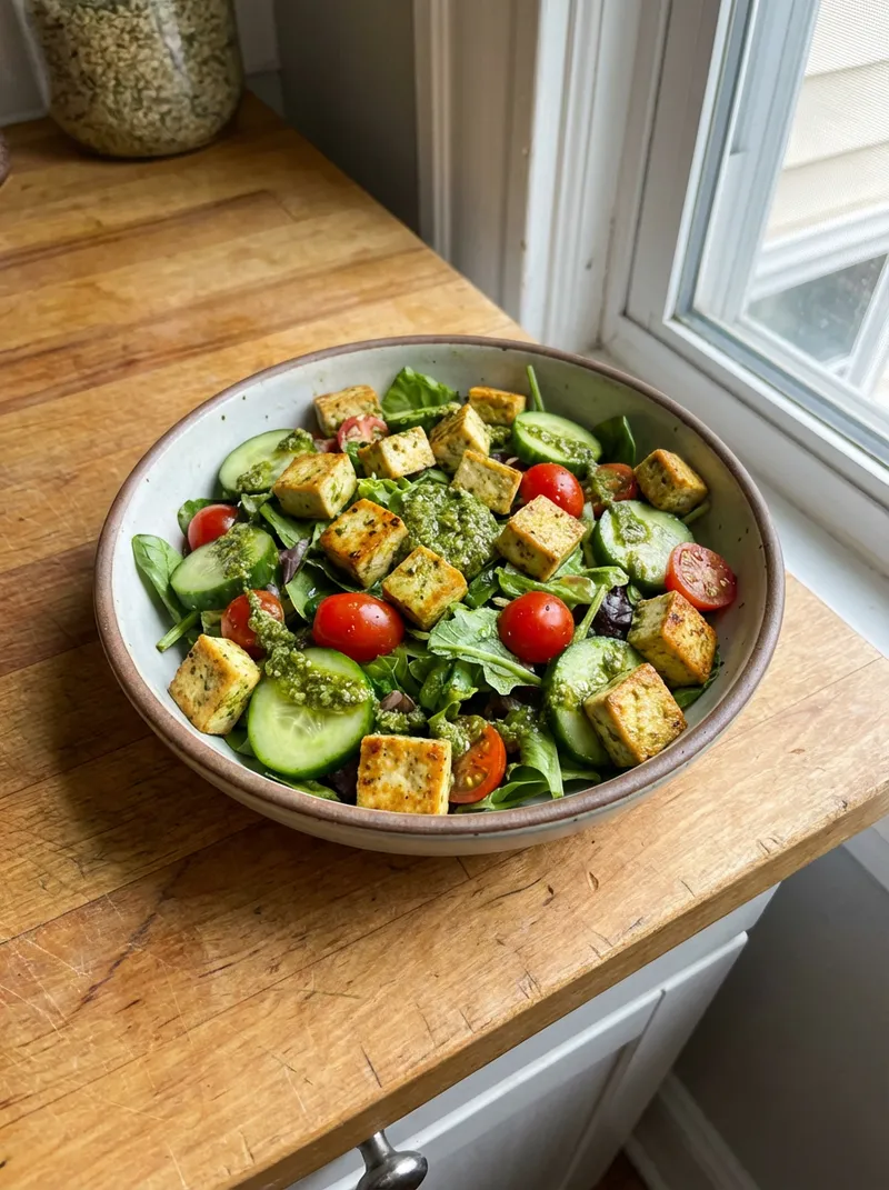 Light Pesto Tofu Salad
