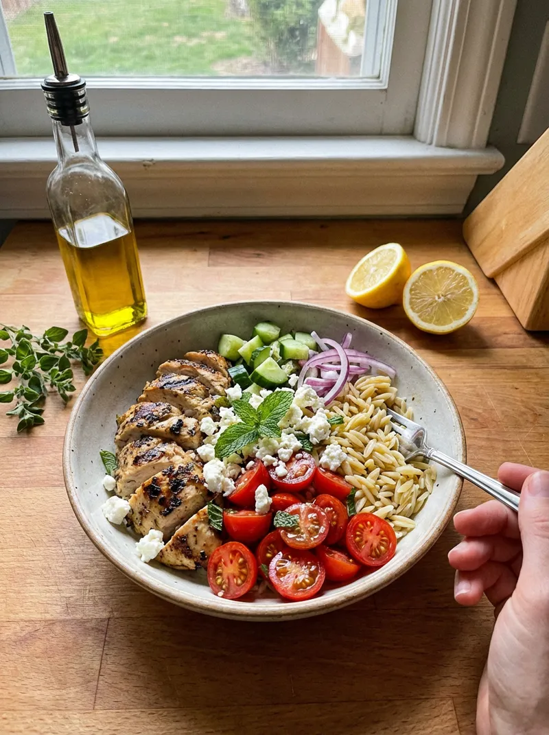 Mediterranean Chicken Orzo Bowl