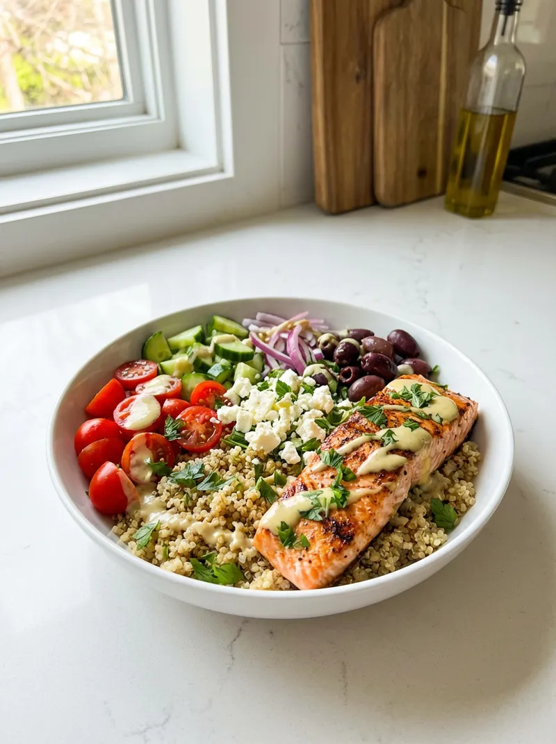 Mediterranean Salmon Quinoa Bowls