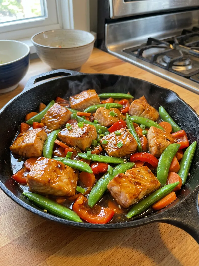 Miso Garlic Salmon Stir-Fry