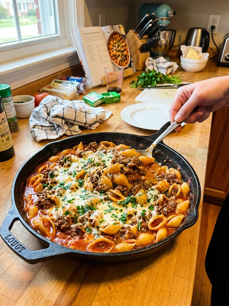 One-Pan Creamy Beef Shells