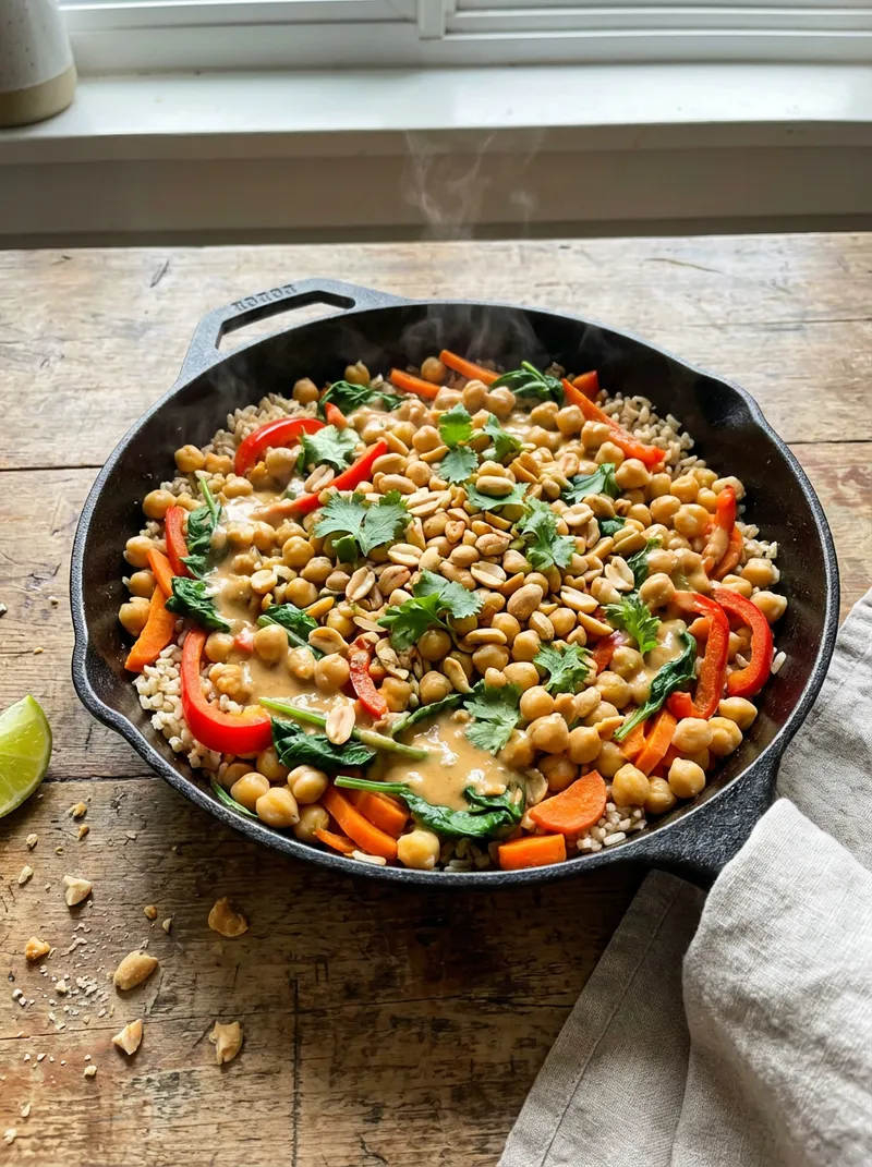 Peanut Lime Chickpea Brown Rice Skillet