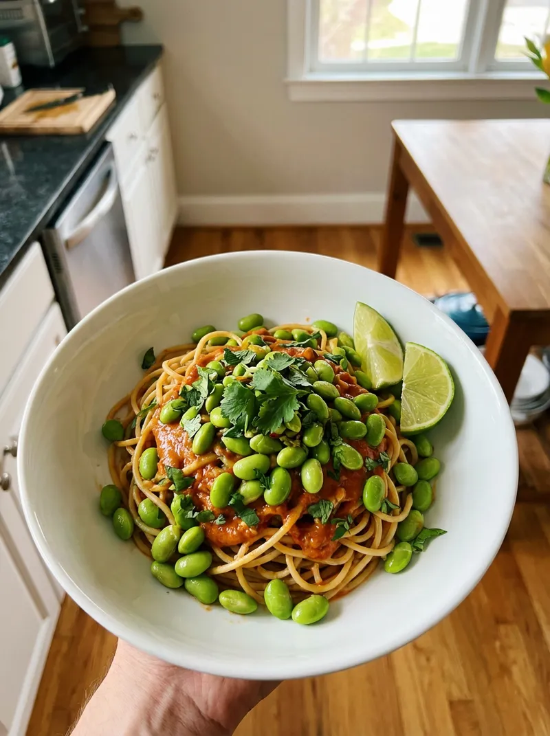 Peanut Lime Edamame Spaghetti