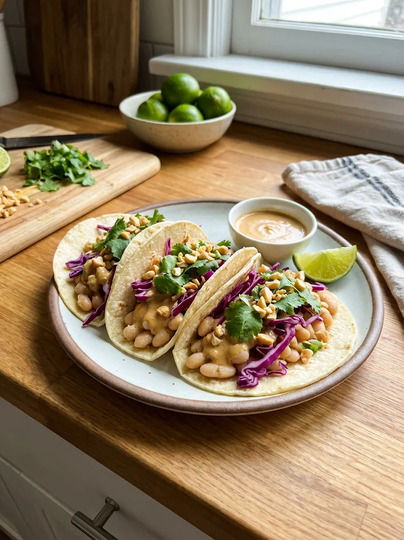 Peanut Lime White Bean Tacos