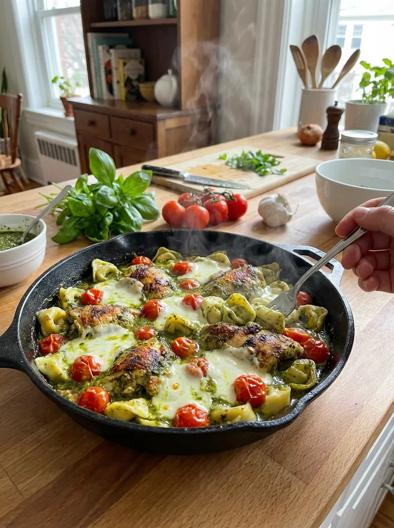 Pesto Chicken Tortellini Skillet