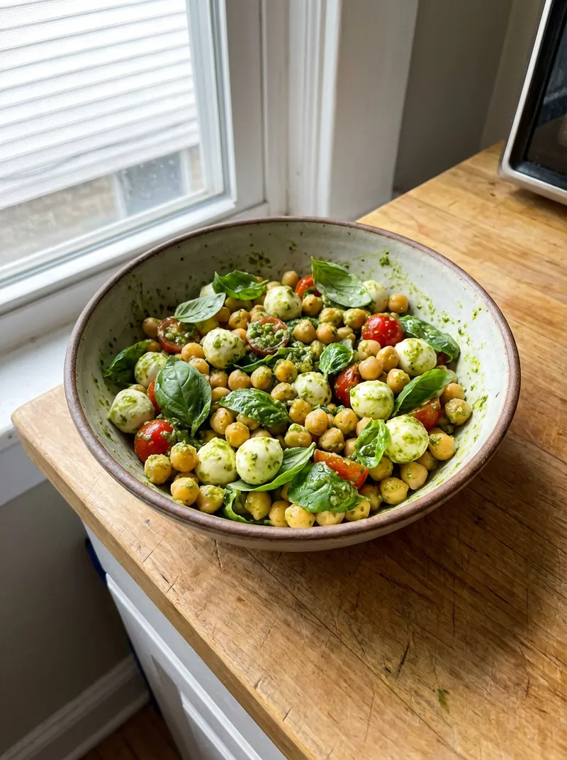 Pesto Chickpea Mozzarella Salad