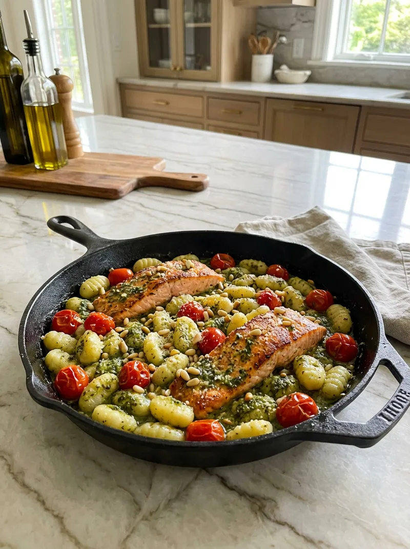 Pesto Salmon Gnocchi Skillet