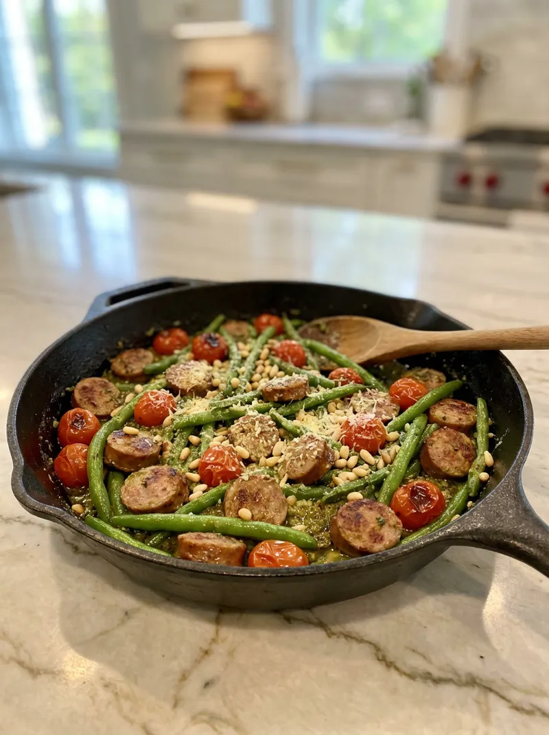 Pesto Sausage Green Bean Skillet