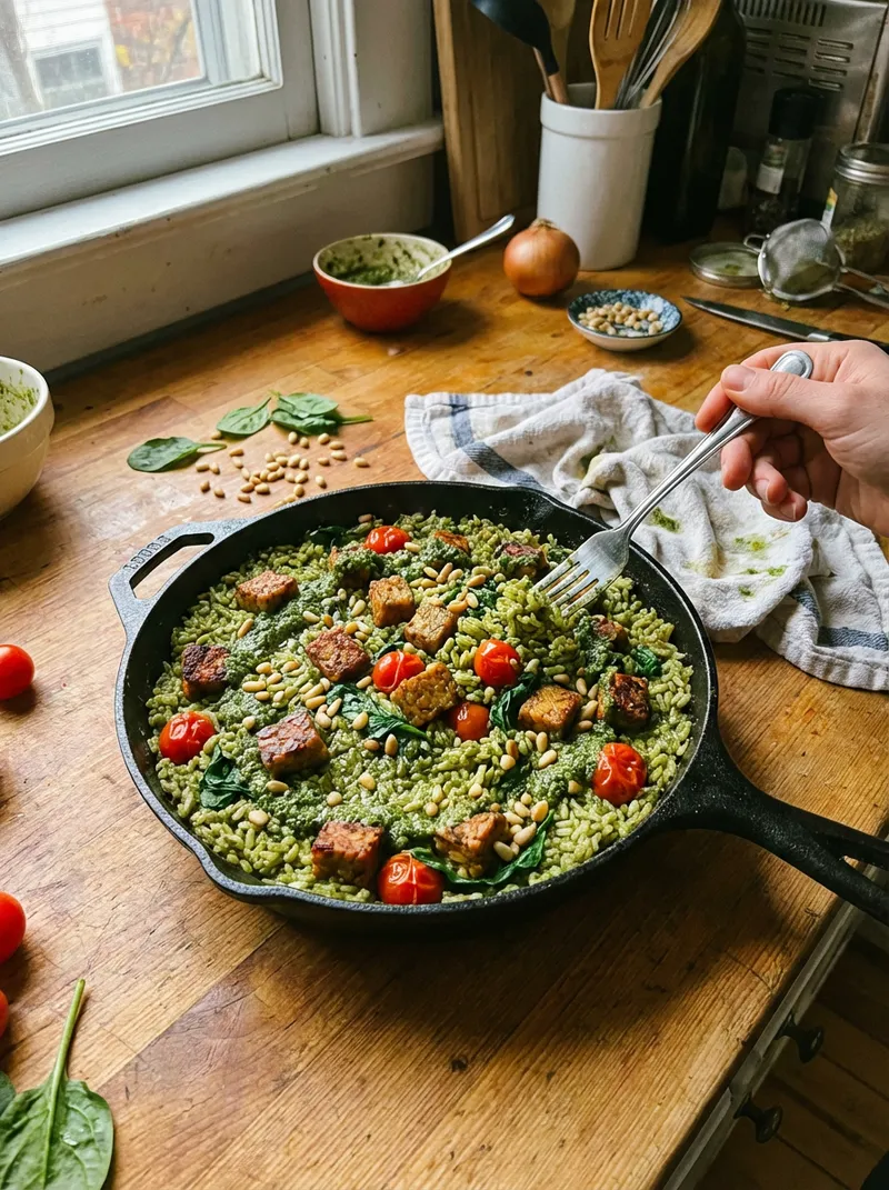 Pesto Tempeh Rice Skillet