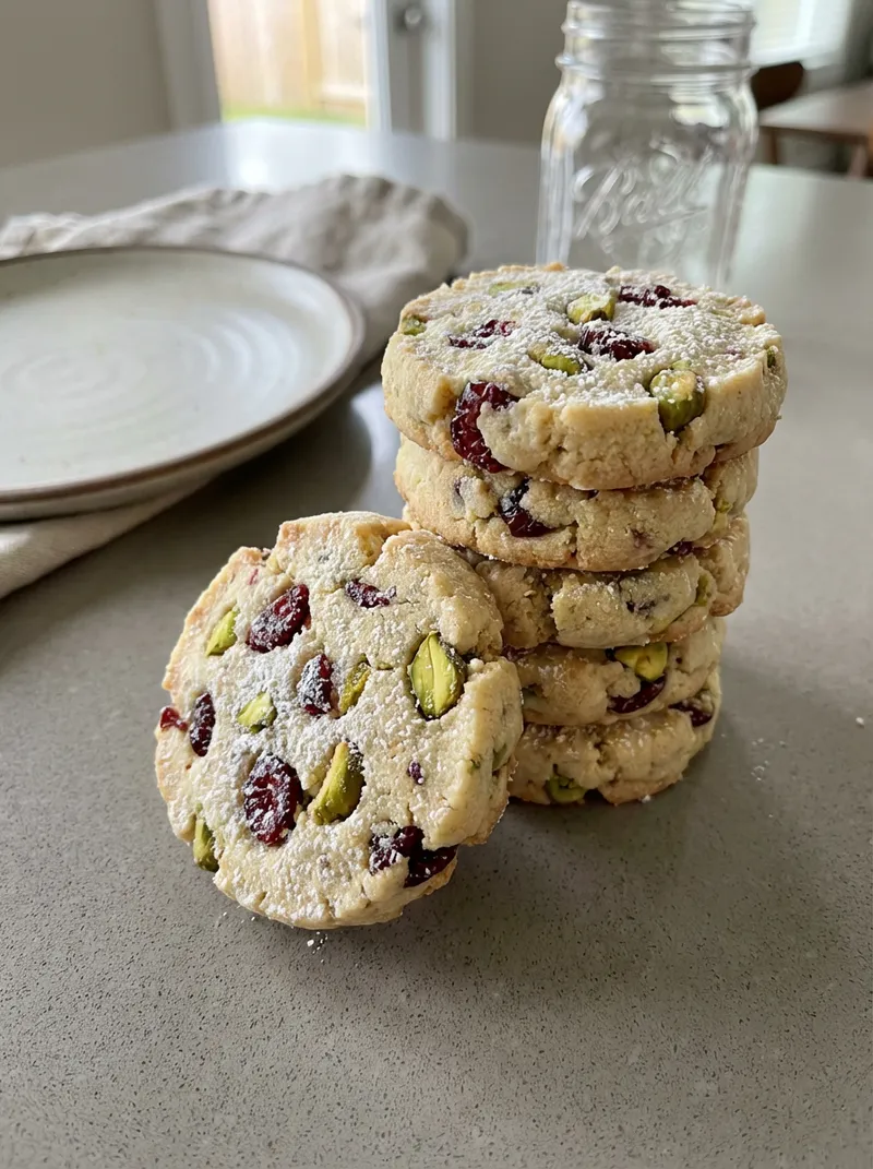 Pistachio Cranberry Shortbread Cookies