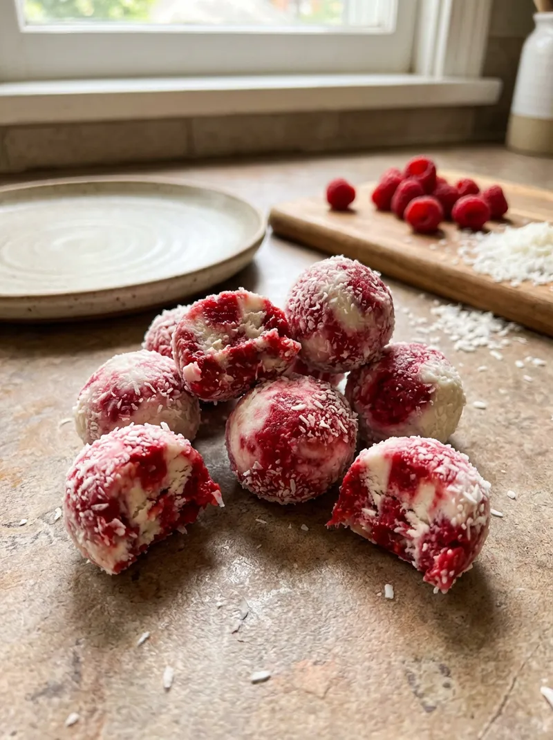 Raspberry Coconut Ice Cream Bites