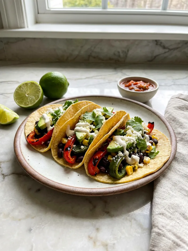Roasted Pepper Black Bean Tacos