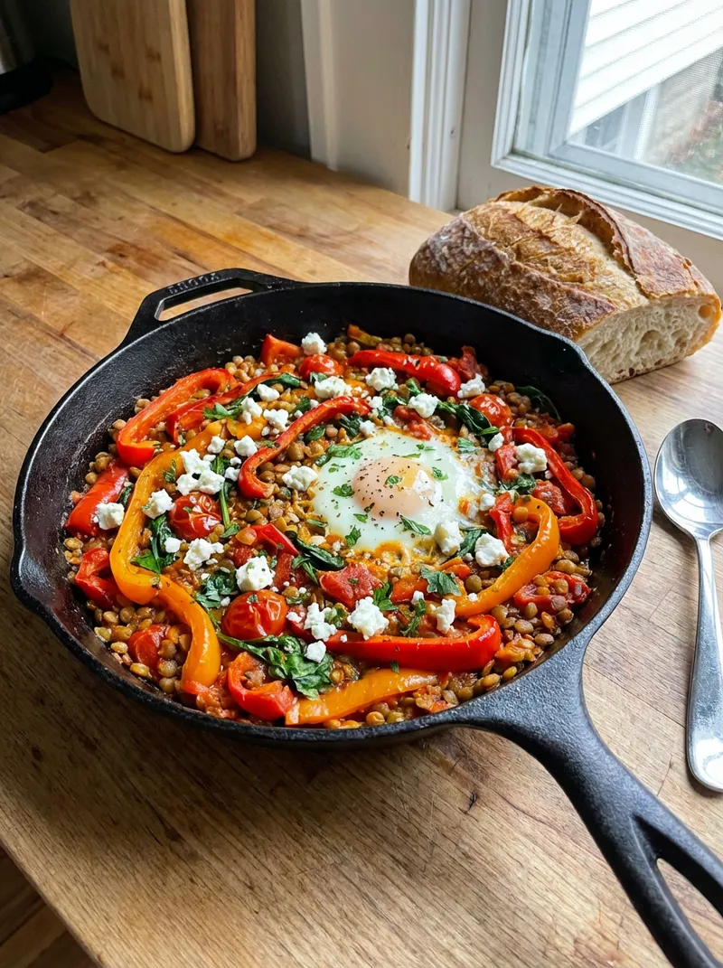 Roasted Pepper Lentil Skillet