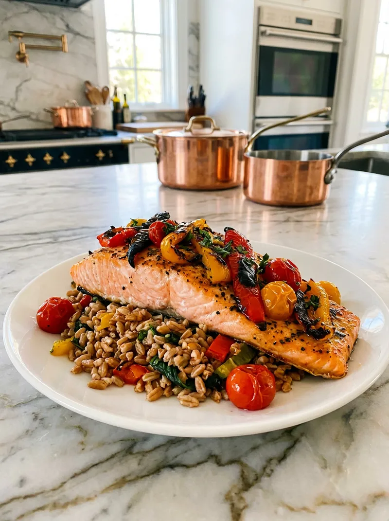 Roasted Pepper Salmon Farro