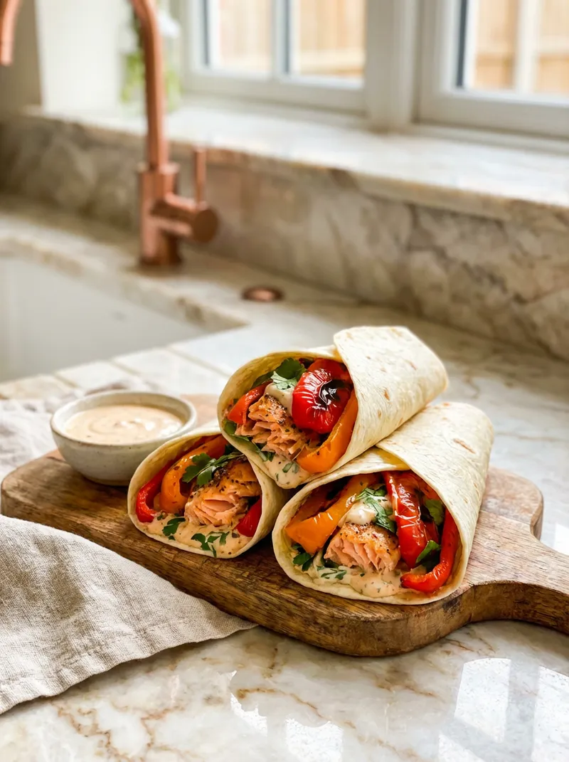 Roasted Pepper Salmon Wraps