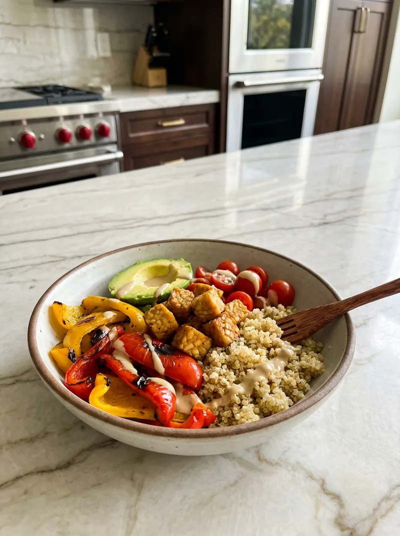Roasted Pepper Tempeh Quinoa Bowls