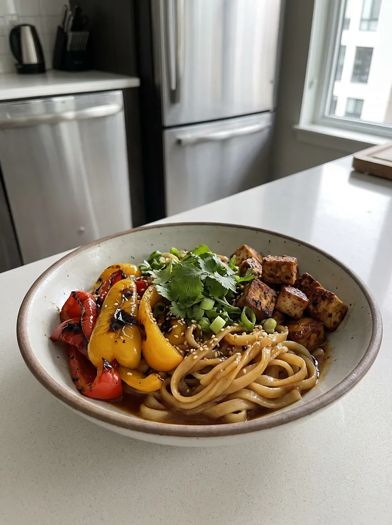 Roasted Pepper Tofu Rice Noodles