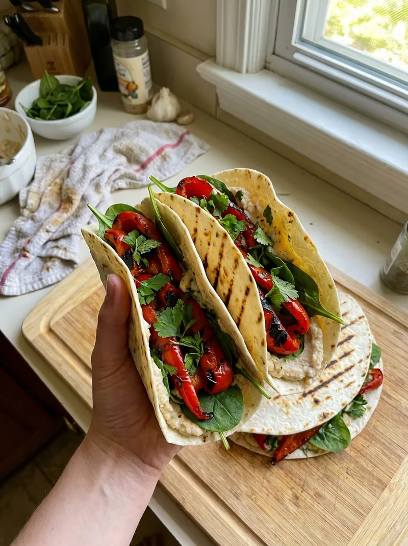 Roasted Pepper White Bean Wraps